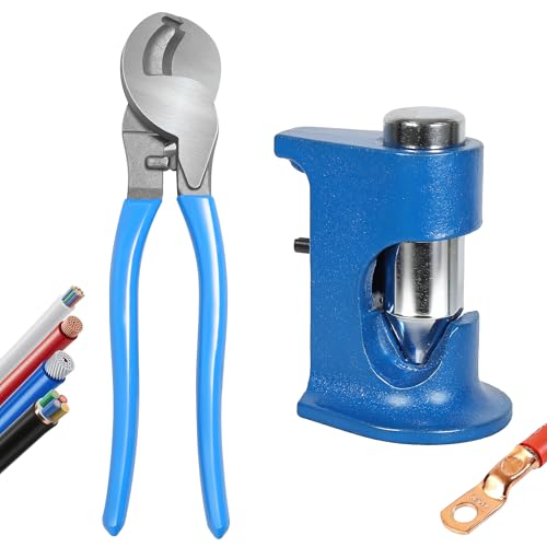 Cable Cutter and Hammer Lug Crimper Tool Kits,Heavy Duty Cable Cutting/Stripping/Crimping for 16 AWG to 4/0 AWG Battery and Welding Cables, Aluminum, Copper Cable for Automotive/Industrial Wiring