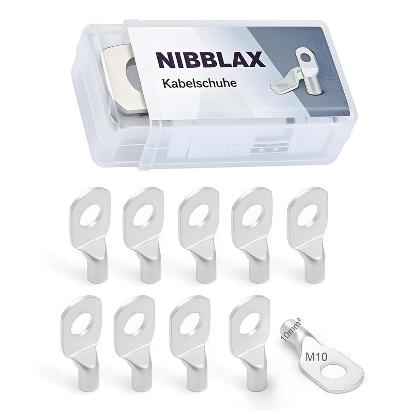 Pipe Cable Lug Set WB10-10, 10 Pieces Cable Lugs, 10 mm² M10, Made of Tinned Copper and without Viewing Hole (WB Series) | M10 10mm² ring cable lug, and without viewing hole 10mm²-M10