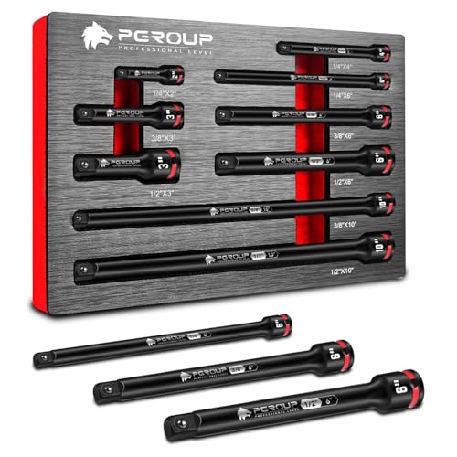 ZHAX 9 Pieces Impact Extension Bar Set, 1/4", 3/8" and 1/2" Drive Socket Extension, Embossed Size Marking, CR-MO Steel for Auto Repair 1/4"+3/8"+1/2" Drive