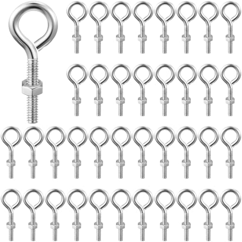 40 Pack 1/4-20 x 2-1/2 Inch Galvanized Steel Eye Bolts with Nut 1/4-20x2-1/2in Silver 40