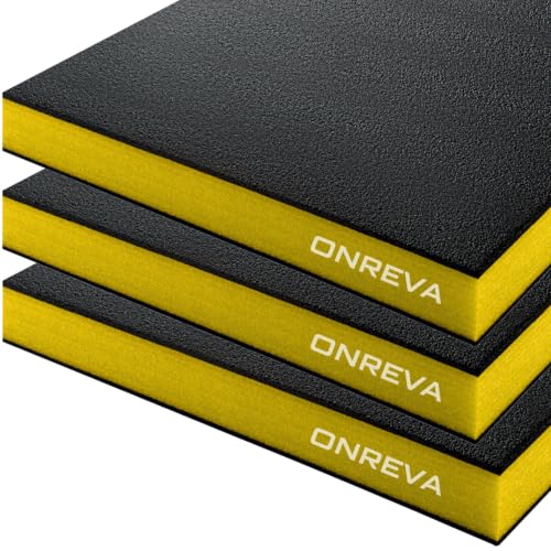 ONREVA Tool Box Foam Organizer 22x18x2 inch 3Pack, Kaizen Sheets for Pro Tool Control, Custom Tool Shadow Inserts for Cases & Drawers, High Density Polyethylene Foam, Black with Yellow