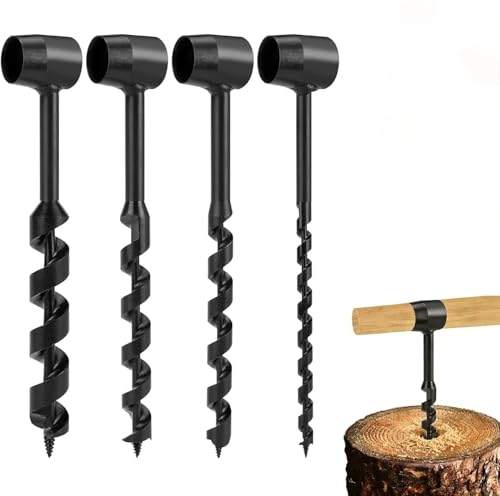 4 Pcs Hand Auger Wood Drill, Bushcraft Hand Auger Wrench Scotch Eye Wood Auger Manual Hand Drill Bit Survival Settlers Wrench Tool Camping,Outdoor,Hiking,Woodworking