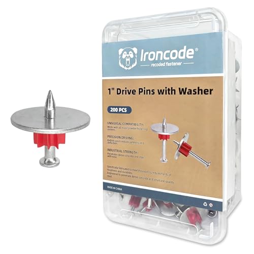 Powder Actuated Fasteners, Drive Pins with 1" Washer, 200pcs/pack 1"