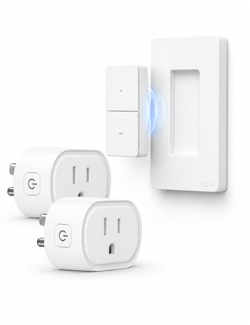 MOES Remote Control Outlet Switch, Wireless Remote Switch, No Wiring Needed, 300 ft Open Range, 15A 1600W Programmable On Off Outlet for Lights Lamps Fans Appliances, 2 Outlet & 2-Channel Switch 2-Channel Switch & 2 Outlet