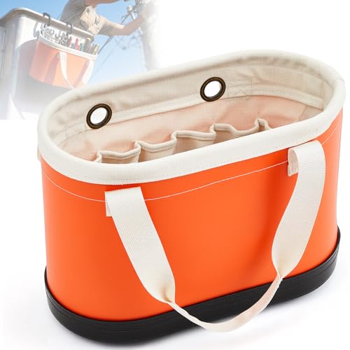 1 Pcs Oval Bucket Tool Organizer with 14 Pockets, Orange 1