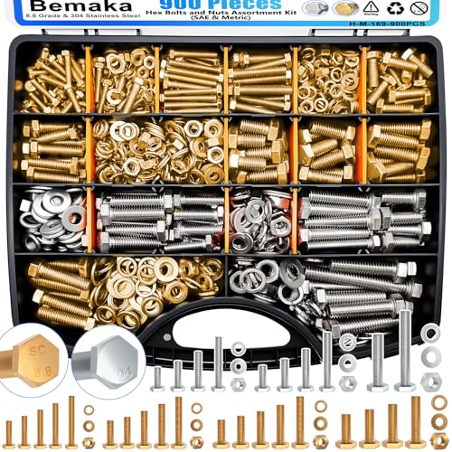 Nuts and Bolts Assortment Kit, 304 Stainless Steel Bolts 8 Sizes #6-32#8-32#10-24 Phillips Pan Head Machine Screws + 900Pcs Nuts and Bolts Assortment Kit, Hex Bolts and Nuts Kit