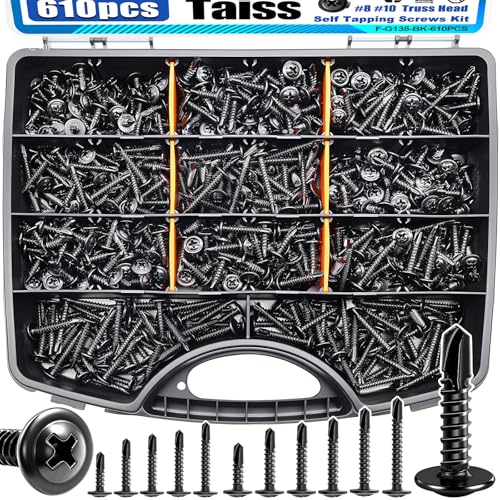 Taiss 610PCS #8#10 Self Tapping Screws for Metal 410 Stainless Steel +840PCS #8#10#12#14 Self Tapping Screws + 620PCS M3 Screw Kit