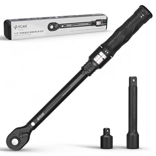 1/2-Inch Drive Click Torque Wrench 20-220 Nm (14.8-162.3 ft-lb) ±2.5% High Accuracy Precision 72-Tooth Fits Cars, Motorcycles & Bicycles Includes 1/2" Adapter& 5” Extension Rod Black 20-220Nm/14.8-162.3ft-lb