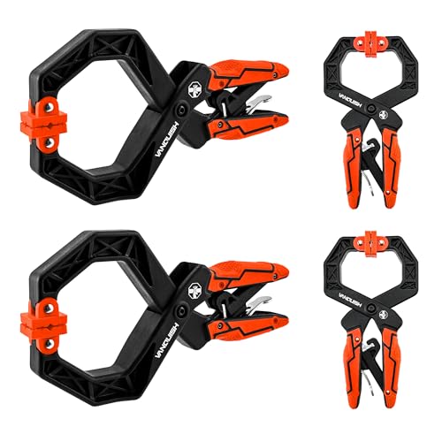 VANQUISH 4-Pack Quick-Release Ratcheting Wood Clamps for Woodworking, Professional Hand Clamps, Ergonomic Handles, 55 LBS Clamping Force, 2-Pack 4 Inch and 2-Pack 2 Inch Orange 4 Pack Mixed