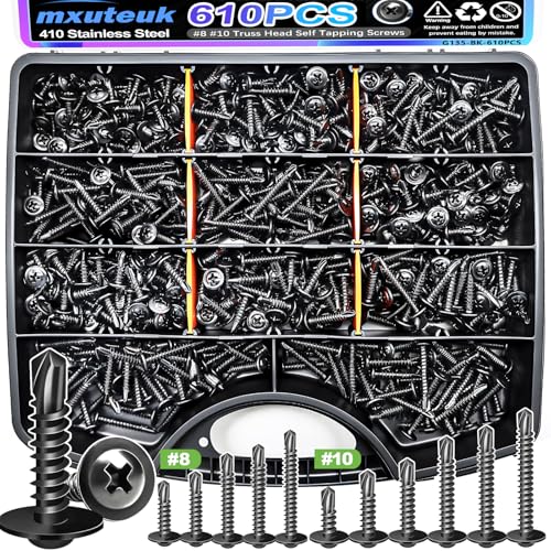 mxuteuk #8#10 Self Tapping Screws for Metal,410 Stainless Steel Self Drilling Screws,Truss Head