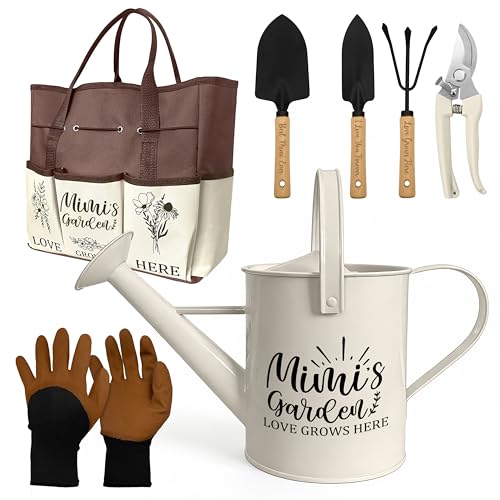 Mimi Gifts, Garden Kit Gifts for Mimi Mothers Day from Grandkids Gardening Tools and Durable Garden Tools Organizer Tote, Ideal Gardening Set for Women on Plant Lover Birthday Present Brown