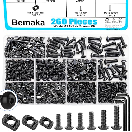 260Pcs M5 T Slot Nuts Screws Kit, Nuts and Bolts Assortment Kit + 260PCS M3 M4 M5 T Slot Nut Screws Kit