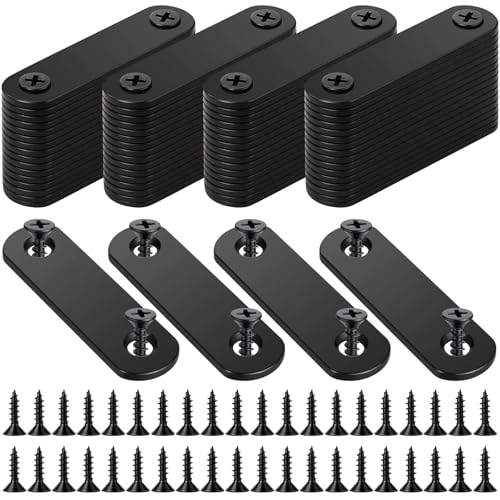 Yinkin 100 Pcs 2.2"x0.6" Black Stainless Steel Flat Straight Braces Mending Plates with 200 Screws, Rustproof Straight Brackets for Furniture, Shelves, Cabinets & DIY Wood Joint Repair 2.2 Inches/ 57 mm