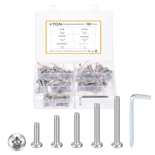 DTGN 1/4"-20 Pan Head Machine Bolts Assortment Kit 304 100pcs 100