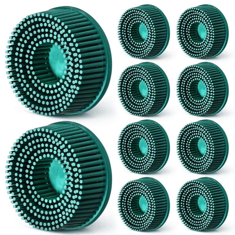 Hicarer 10 Pcs 2 Inch Bristle Discs Grit 50# Abrasive Bristle Disks Green Coating Removal Discs for Metal Grit 50#