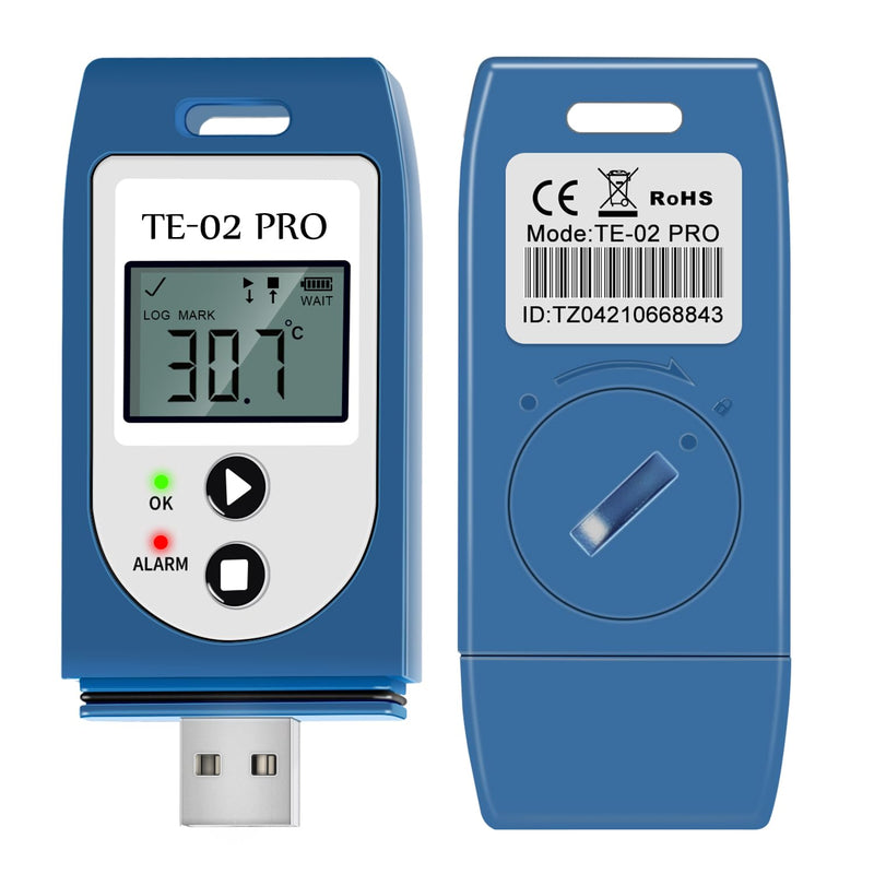 ThermElc TE-02 Pro Temperature Data Logger Automatic PDF/CSV Report, Reusable, Comparison of Data from Multiple Devices, Monitoring of Cooling, Temperature Recorder Compliant with 21CFR Part 11 TE-02 Pro 1PCS