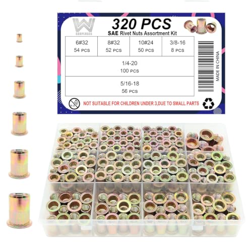 320Pcs SAE Rivet Nut Kit, SAE Nutsert Rivnut Kit,Threaded Inserts for Metal Yellow SAE 320Pcs Kit