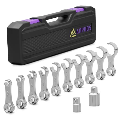 ANPUDS 12 Pcs SAE Torque Adapter Set, Side-Open 5/16" to 7/8", 3/8" Drive Sliver