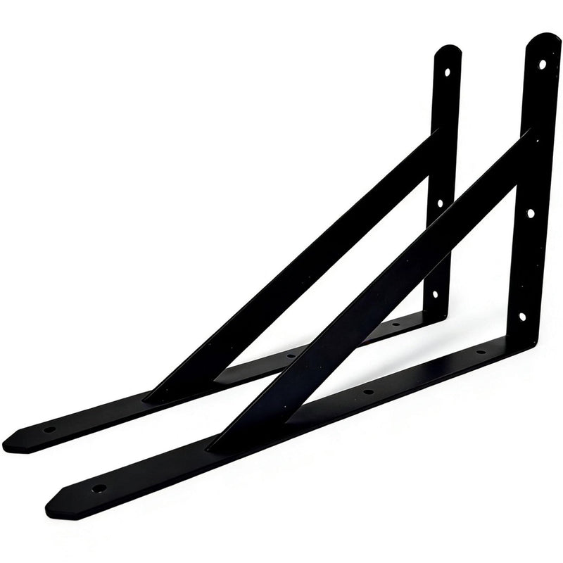 CLT Black Shelf Bracket, 12” Max Load: 330 lb Heavy Duty Minimalist Rigid Bracket for Table Bench, Sturdy Space Saving DIY Tool Kit , Pack of 2 12 Inch