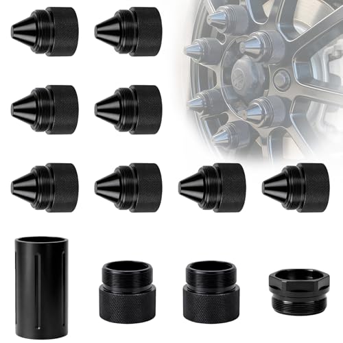 1.375''X24 Aluminum Alloy Cone Shaped Kits, Including 8Pcs Black Cone Shape Parts and 4Pcs Auxiliary Components, 12 Pack Screw Kits Compatible with Kenworth, Peterbilt, Volvo,International Trucks
