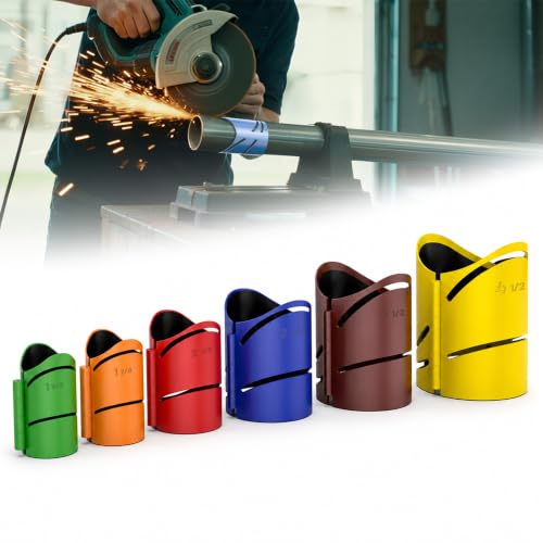 6-Pack Metal Pipe Cutting Guide Kit - Suitable Pipe Diameters 1-5/8", 1-7/8", 2-3/8", 2-7/8", 3-1/2", 4-1/2" | Markable 22.5°, 45°, 90° | Cross & Saddle Cuts | Anti-Shift Magnetic Liner 6-pack