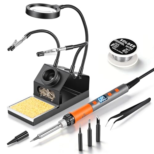 Soldering Iron Set, 100 W High Performance Soldering Iron, Quick Heating, Digital Temperature Display & Precise Control 180°C - 500°C, Portable Soldering Kit with Protective Cap & Automatic Sleep Mode Orange