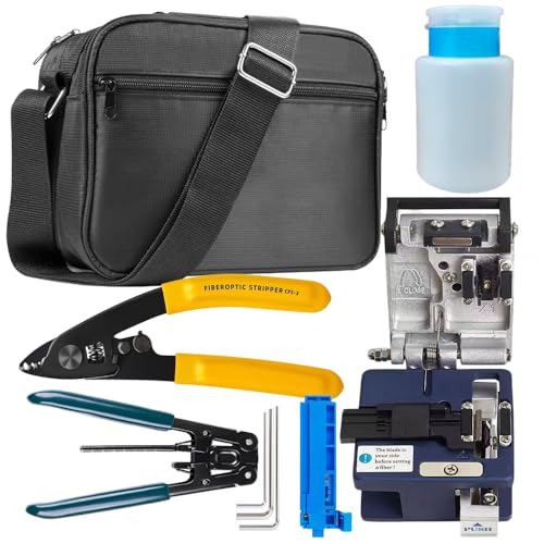 Fiber optic termination tool kit with fiber optic Cold Welding cleaver and 3-port Fiber optic stripper FTTH Fiber optic cable stripping pliers tool bag