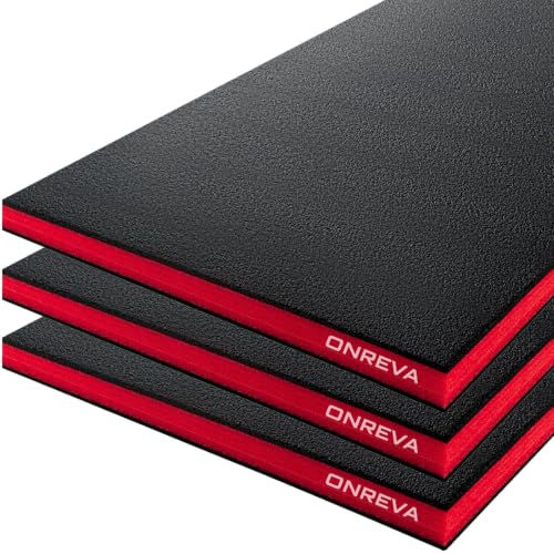 ONREVA Tool Box Foam Organizer 38x16x1 inch 3Pack, Kaizen Sheets for Pro Tool Control, Custom Tool Shadow Inserts for Cases & Drawers, High Density Polyethylene Foam, Black with Red