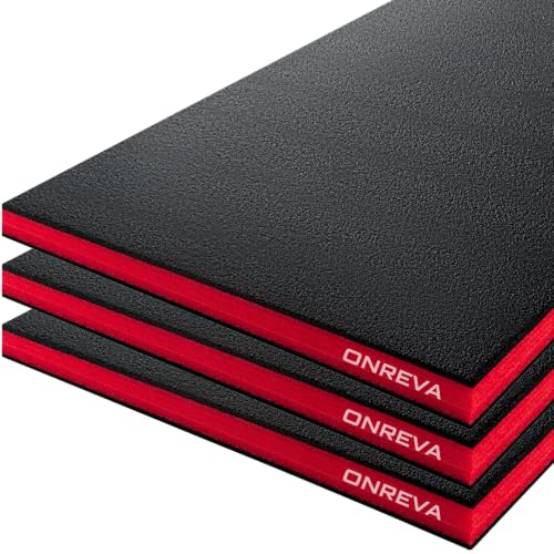 ONREVA Tool Box Foam Organizer 36x20x1 inch 3Pack, Kaizen Sheets for Pro Tool Control, Custom Tool Shadow Inserts for Cases & Drawers, High Density Polyethylene Foam, Black with Red