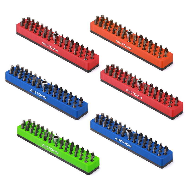 6PCS 1/4" Magnetic Hex Bit Holder, 43 Holes Bit Storage with Strong Magnetic Base, Magnetic Screwdriver Bit Organizer, Red, Blue, Green and Orange 6pcs(red+blue+green+orange)