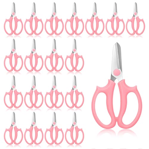 20 Pcs Garden Shears Flower Scissors Flower Cutters for Stems Pruning Stainless Steel Floral Shears Floral Scissors with Comfortable Grip Handles for Fruit Picking Plant Stems Trimming (Pink)