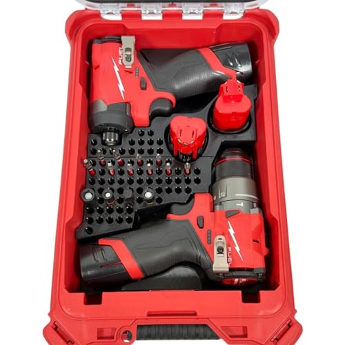 M12 Fuel Drill Driver (3404-20) and 1/4in Impact (3453-20) Insert Organizer Liner for Milwaukee Packout Compact Case 48-22-8435. Drill, Impact, M12 Battery, and Bit Storage Organizer