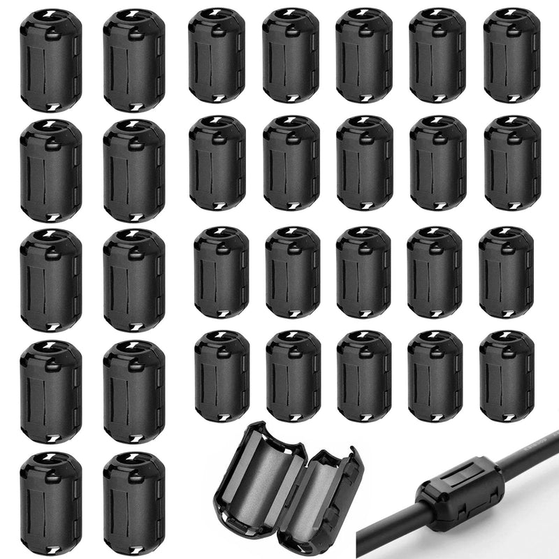 Ferrite Cores for Cables, 3.5 mm, 5 mm, 7 mm Inner Diameter, Pack of 30 | Clip-on Ferrite Core, EMI Noise Reducer Cable Clip for USB Cable Audio and Video Cable Power Cable
