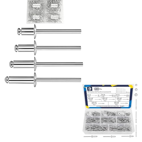 ZQZ 680Pcs Stainless Steel Pop Rivets Assortment Kit with Washers & 140 Pcs 3/16 Aluminum Pop Rivets Assortment Kit (4 Sizes)