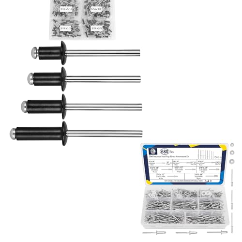 ZQZ 680Pcs Stainless Steel Pop Rivets Assortment Kit & 162 Pcs 3/16 Black Pop Rivets Assortment Kit (4 Sizes)
