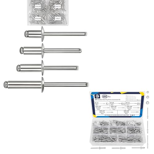 ZQZ 680Pcs Stainless Steel Pop Rivets Assortment Kit & 70 Pcs 1/4 Aluminum Pop Rivets Assortment Kit (4 Sizes)