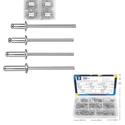 ZQZ 680Pcs Stainless Steel Pop Rivets Assortment Kit & 320 Pcs 1/8 Aluminum Pop Rivets Assortment Kit (4 Sizes)