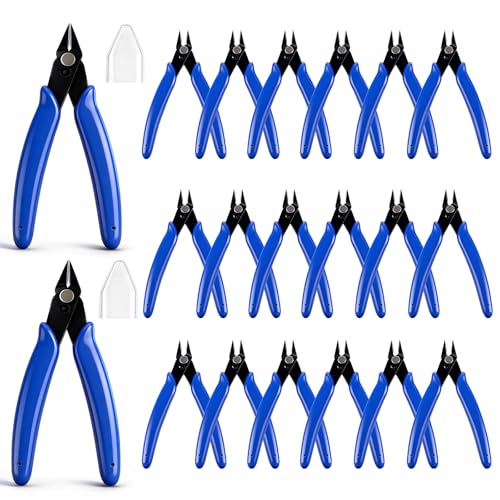20 PCS 5 Inch Micro Flush Cutters Precision Wire Cutters Diagonal Side Cutters Nippers Sharp Zip Tie Cutter with Plastic Protective Caps for Jewelry Making, Soft Copper Wire,Heating Wire