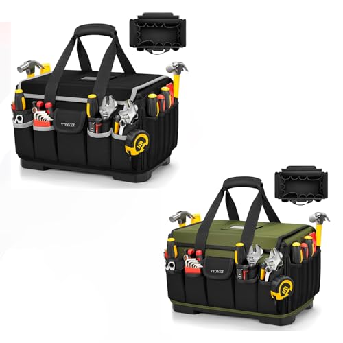 1680D Black Heavy Duty Tool Bag 16-Inch with 46 Pockets Electrician Tool Bag for men with Hard Bottom & Waterproof Pocket