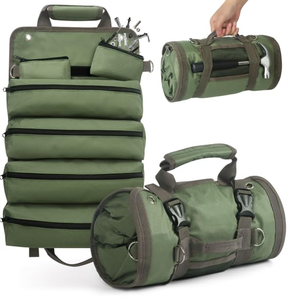 2 Pack Roll Up Tool Bag Organizer,Tool Roll Up Bag, Heavy Duty Roll Up Tool Bag for Mechanics, Electricians, Plumbers, Portable Tool Pouch for Wrenches, Screwdrivers,for Dad