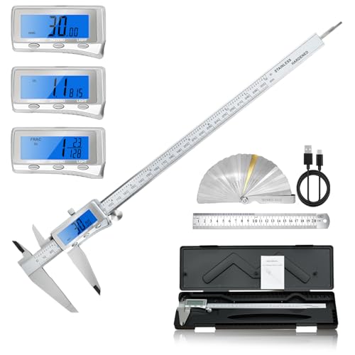 Digital Caliper, Rechargeable Calipers 12 inch with Backlight LCD Screen, All Metal Caliper Measuring Tool with MM/in/F Conversion, Auto Off Micrometer for Jeweler/Woodworking/DIY/Household 12 IN