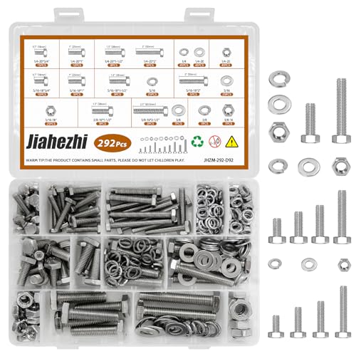 292Pcs M6 M8 M10 Hex Bolts and Nuts Assortment Kit 1/4-20 5/16-18 3/8-16 -292Pcs