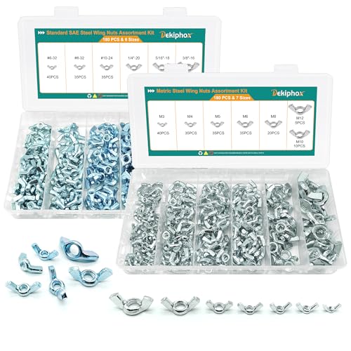 360PCS Wing Nuts Assortment Kit, Metric & SAE Wingnuts 13 Sizes 360PCS Metric & SAE