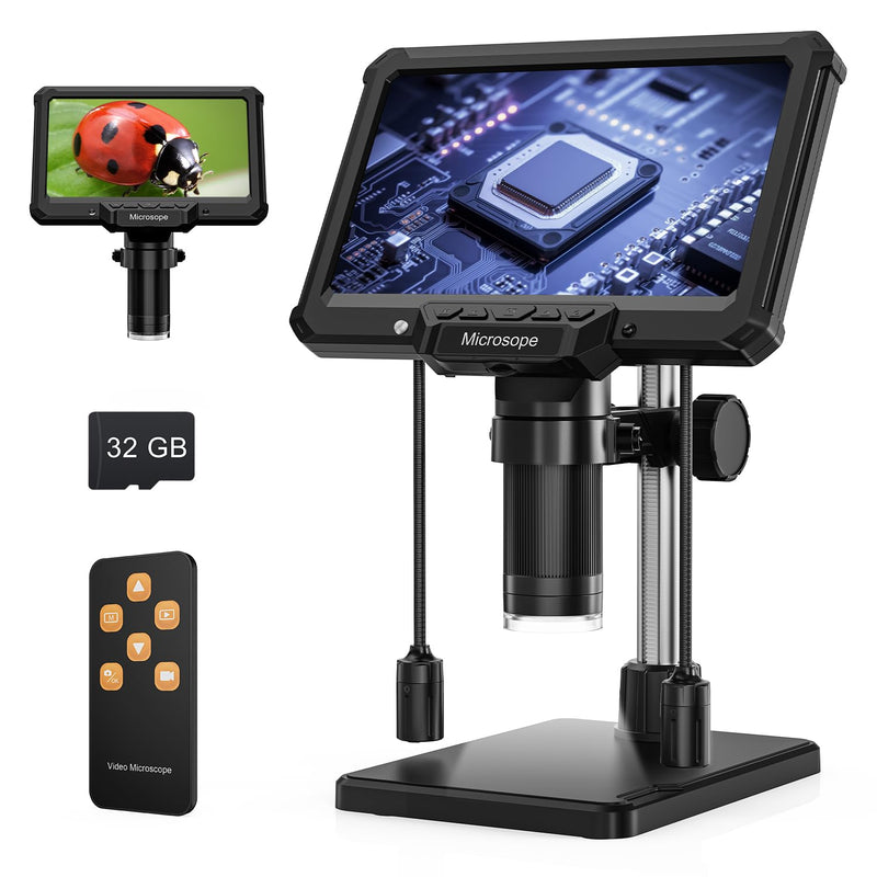 Digital Microscope for Adults Kids 7inch Screen Coin Magnifier Microscopes for Error Coins PCB, Bugs, STEM Learning, Soldering Electronics Microscopes Camera Black