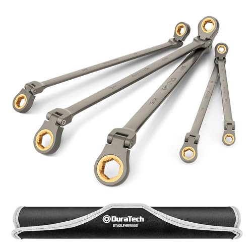 DURATECH Extra Long Anti-Slip Flex-Head Ratcheting Wrench Set, 5-Piece, SAE