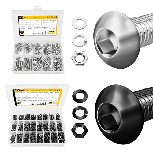 Mywish 244Pcs M5 304 Stainless Stee Metric Screw Assortment & 900Pcs M3 M4 M5 M6 Metric Screw Assortment Kit, Button Head Socket Cap Metric Screws Bolts