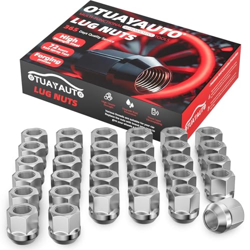 OTUAYAUTO M14x1.5 Open End Lug Nuts, 32PCS Chrome Bulge Acorn Lug Nut Set 32 PCS Silver