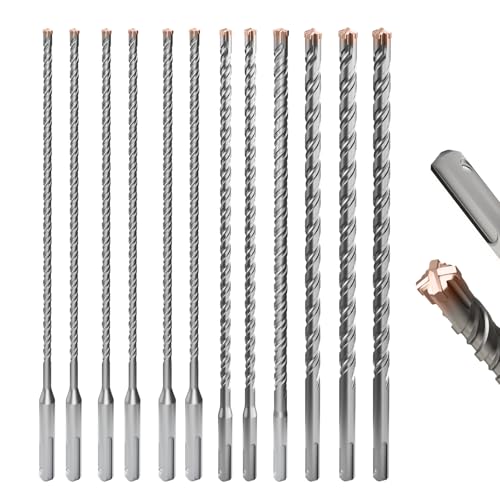 12PCS SDS Plus Rotary Hammer Drill Bits, 12PCS(5/32" to 5/8" ×12") - 4 Carbide Cutting Edges, Ideal for Masonry| Heavy-Duty Masonry |Hammer Drill Bits for Precision Drilling 12PCS(5/32" to 5/8" ×12")