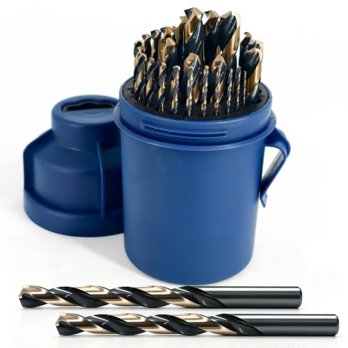 29Pcs M2 HSS Cobalt Drill Bits Set, 1/16"-1/2" Metal Drill Bits 1/16"-1/2" Black and Gold 29