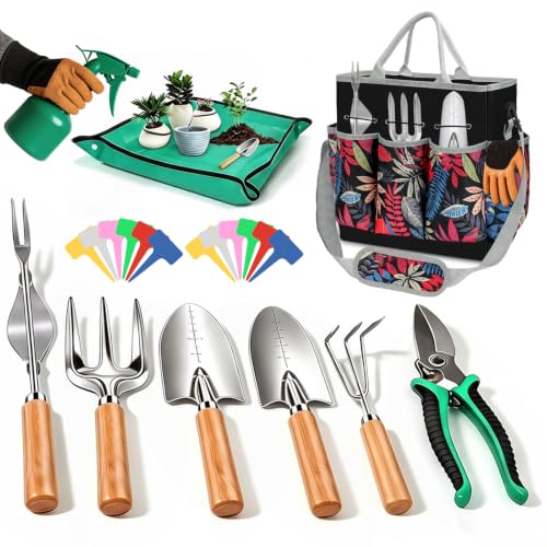 Gardening Tool Set with Tote Bag Heavy-Duty Garden Tools Gift for Beginning